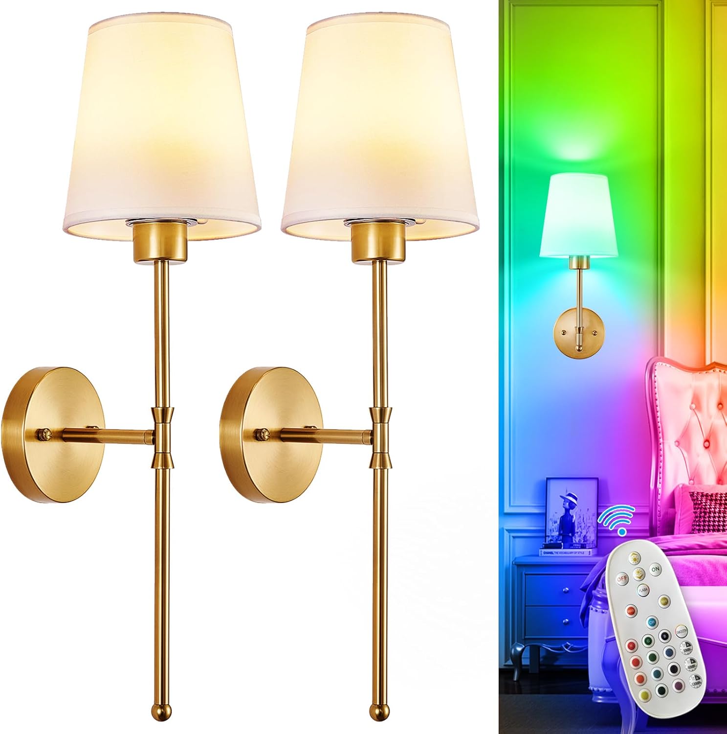 Depuley Aplique de pared a pilas: juego de 2 luces de pared inalámb...