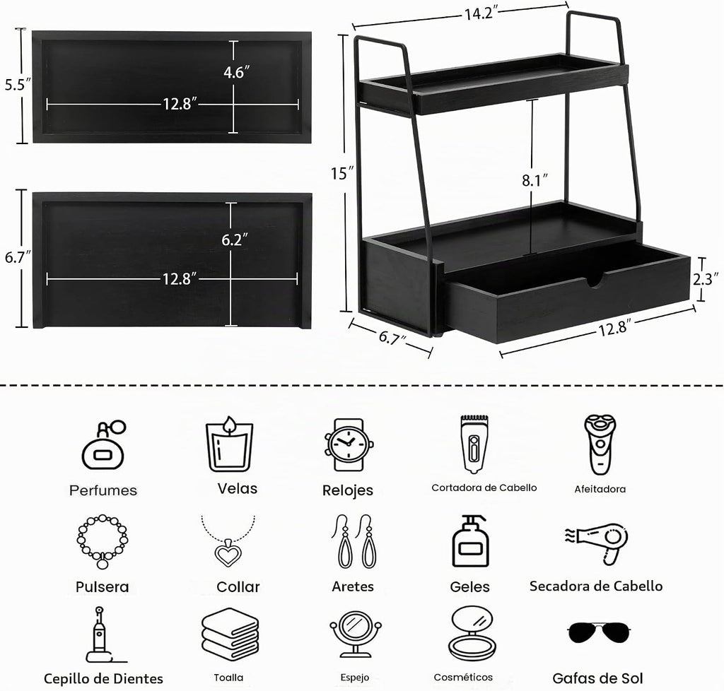 Organizador de encimera de baño de 2 niveles con cajón, estante de...