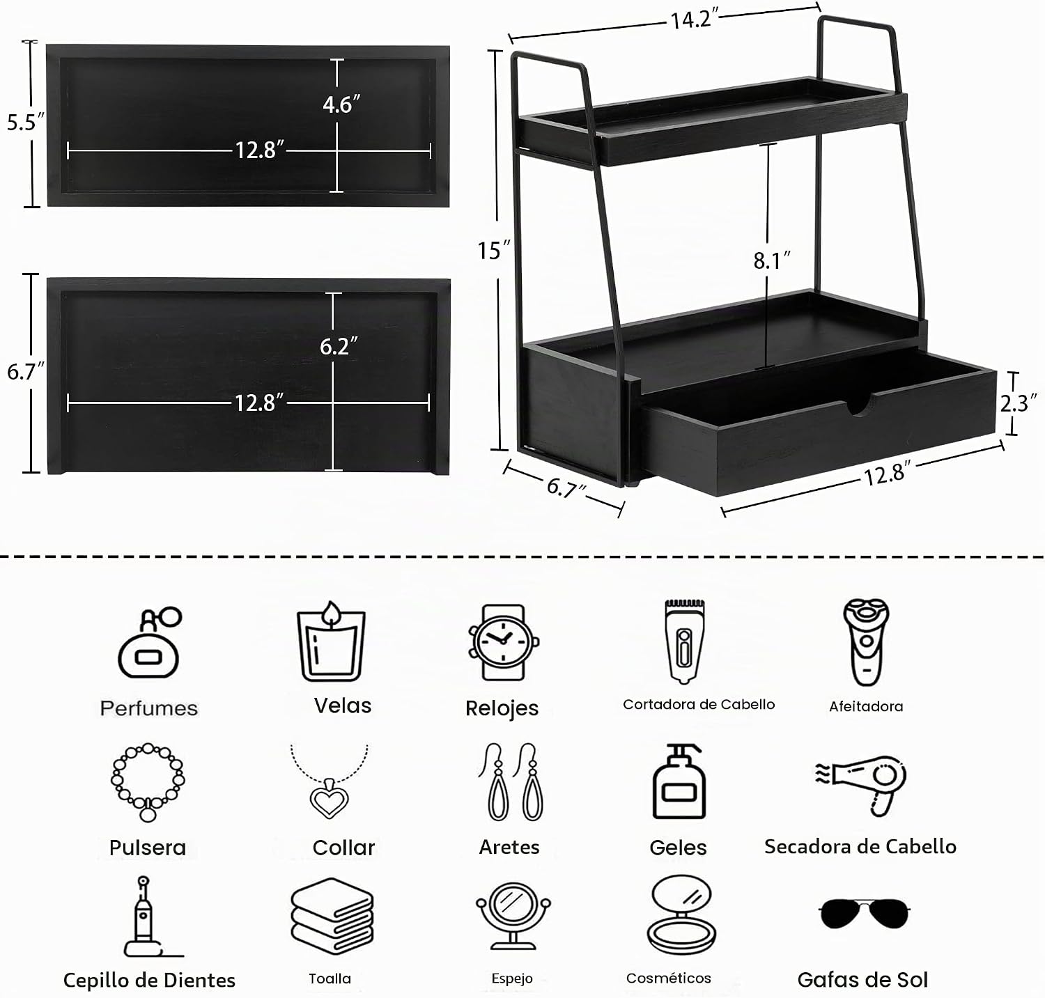 Organizador de encimera de baño de 2 niveles con cajón, estante de...