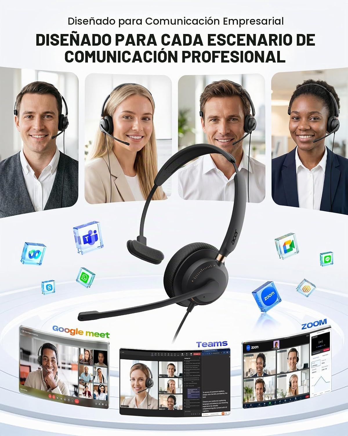 Acer Auriculares USB con micrófono, auriculares con cable para comp...
