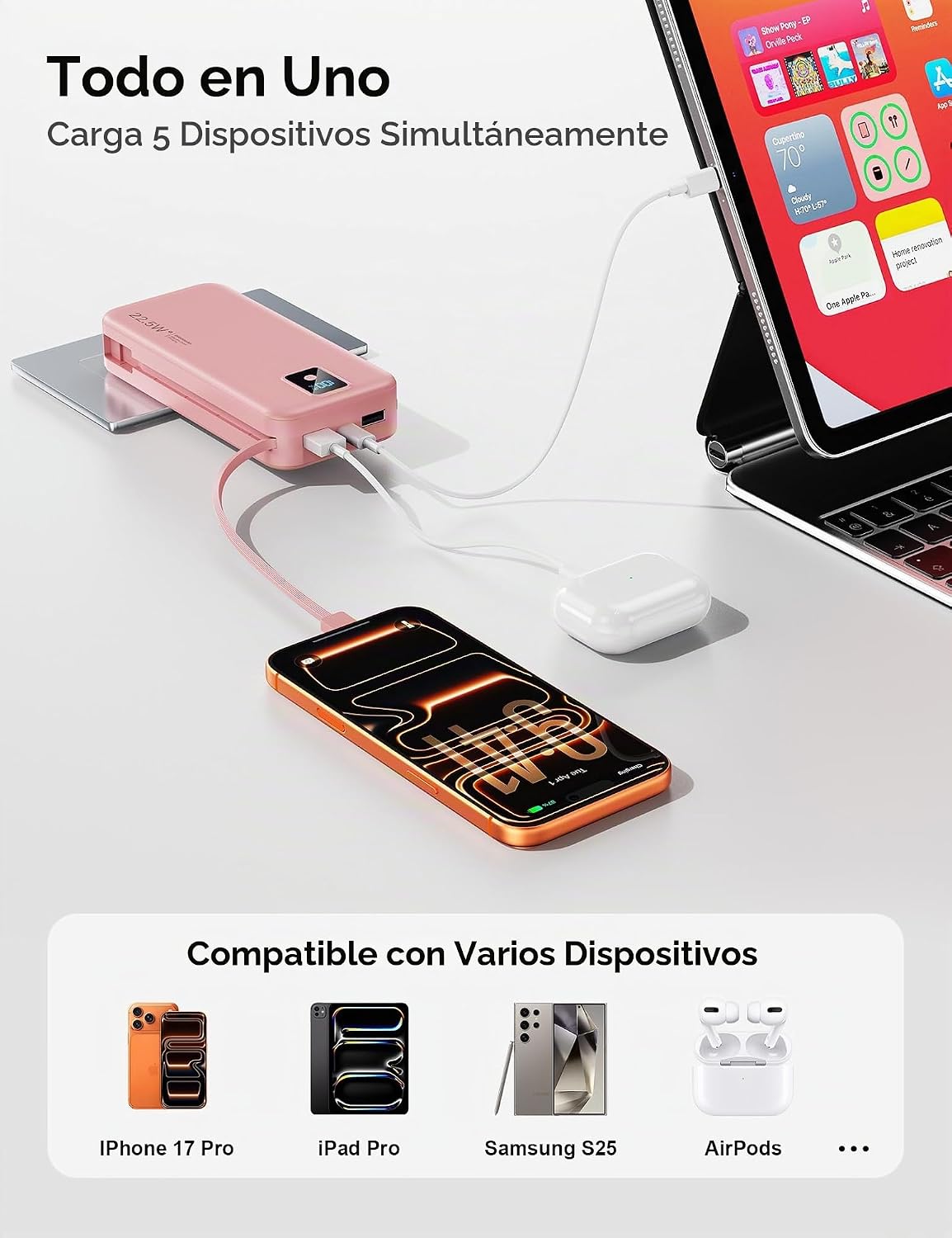 Cargador portátil, 20000 mAh 22.5 W, cargador de batería de carga r...