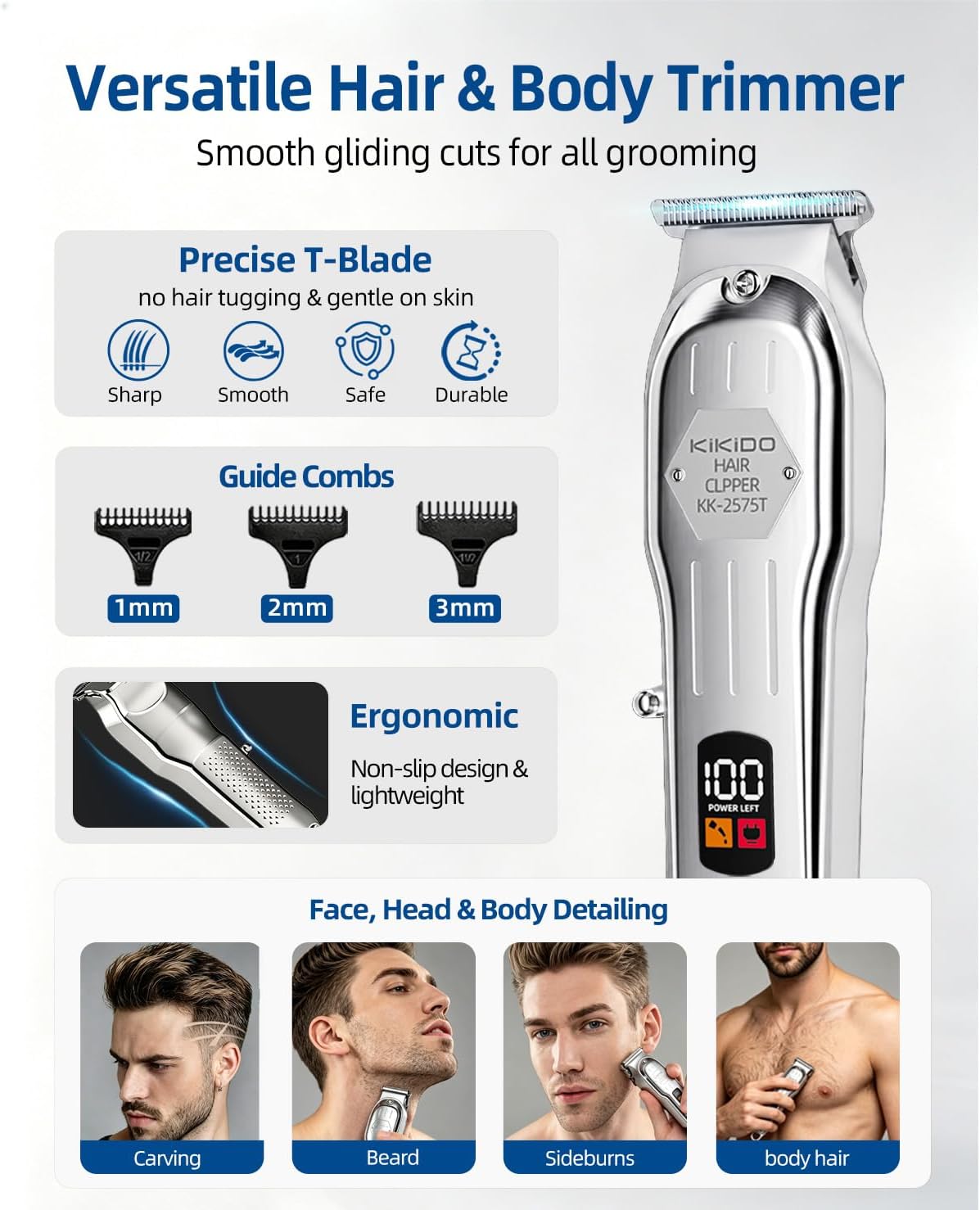KIKIDO - Cortadora de pelo inalámbrica para hombre, kit profesional...
