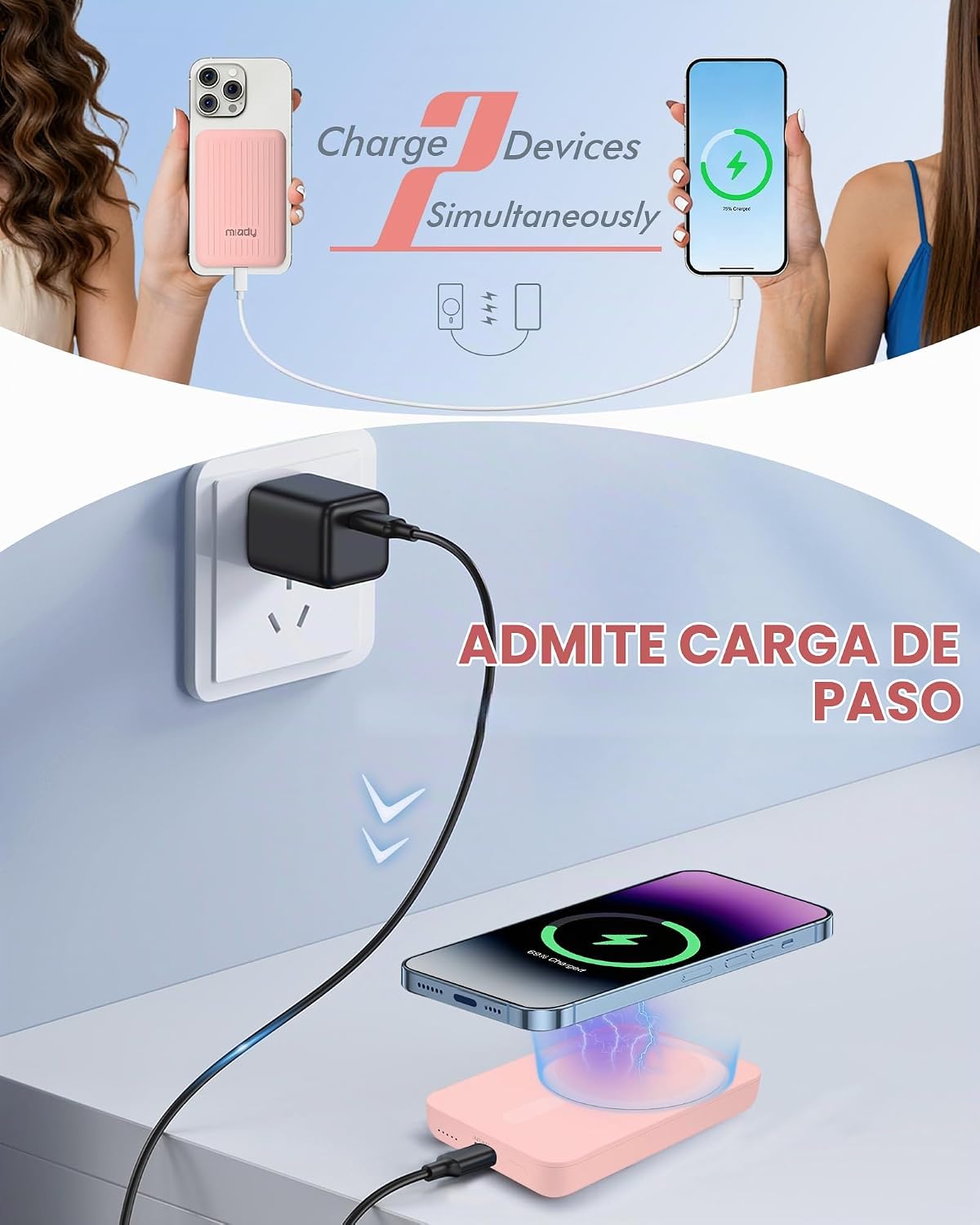 Miady Cargador portátil magnético para iPhone 5000mAh | Mini cargad...