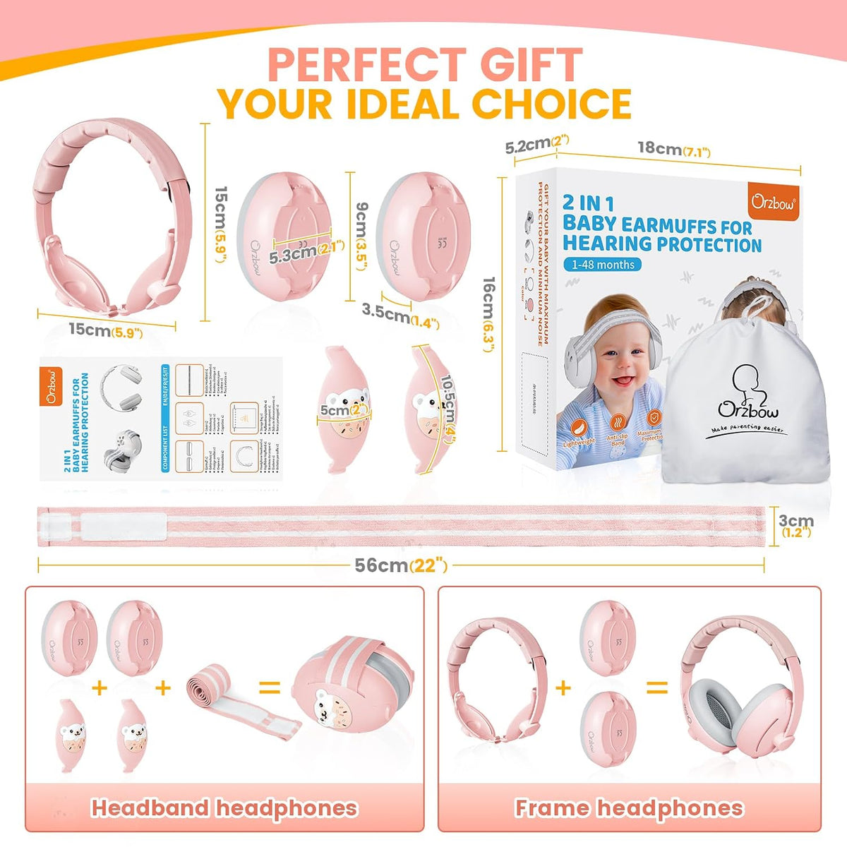 Protección de oídos 2 en 1 para bebés de hasta 48 meses, auriculare...