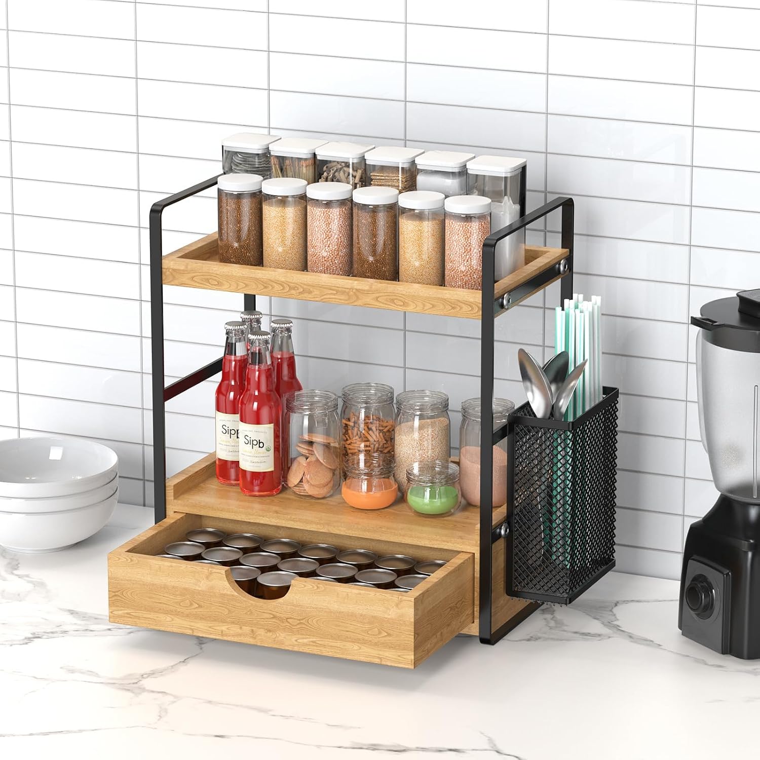 LEMIKKLE Organizador de encimera de baño con cajón y cesta, organiz...