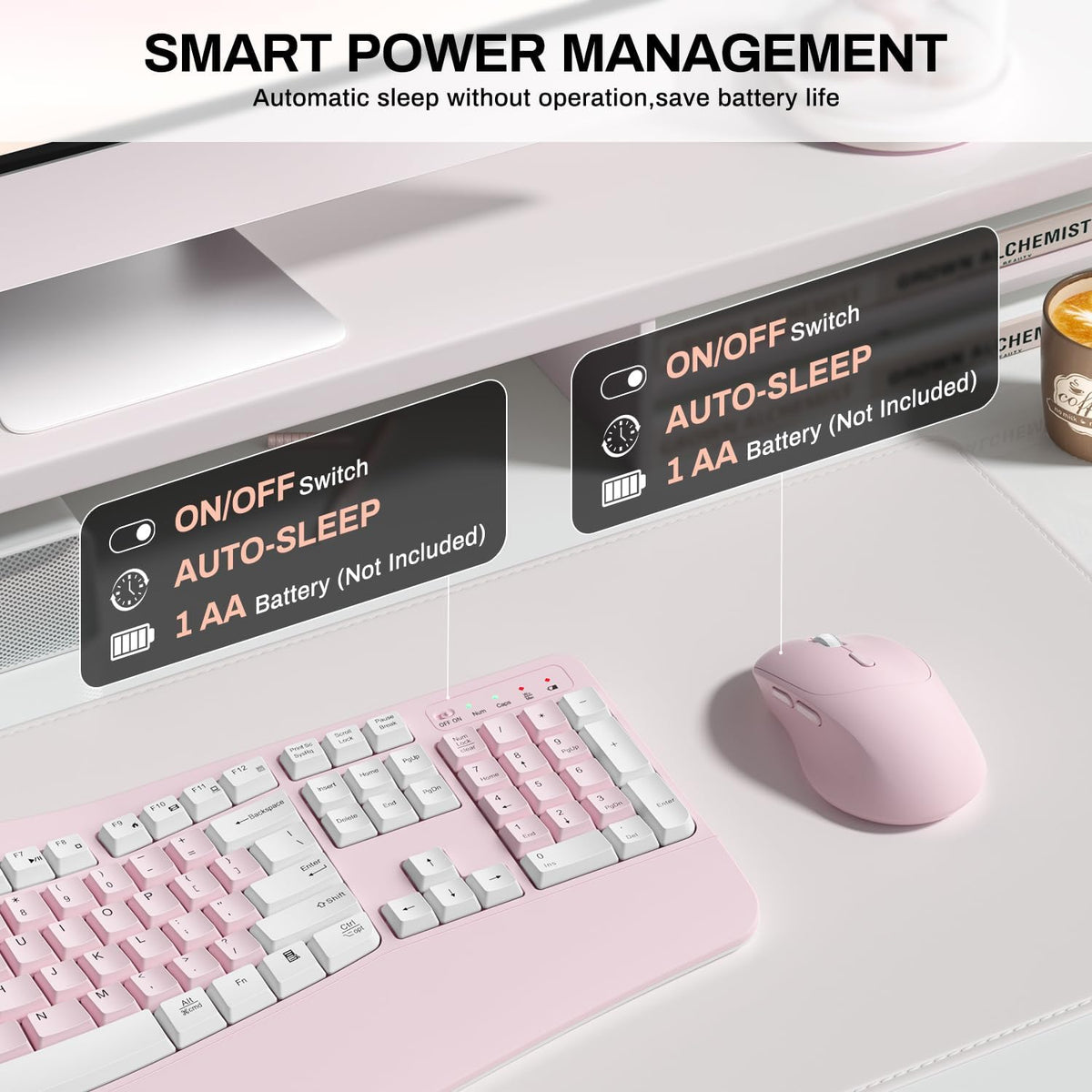 Combo de teclado y mouse inalámbricos, teclas de onda ergonómica 2....