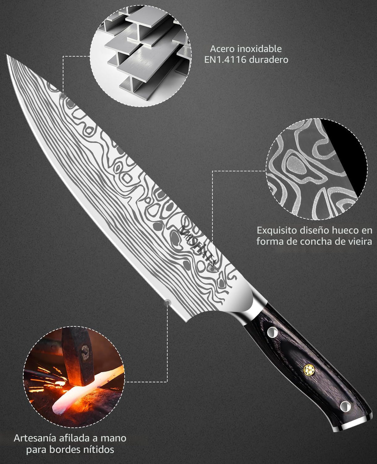 MOSFiATA - Cuchillo de chef profesional súper afilado de 8 pulgadas...