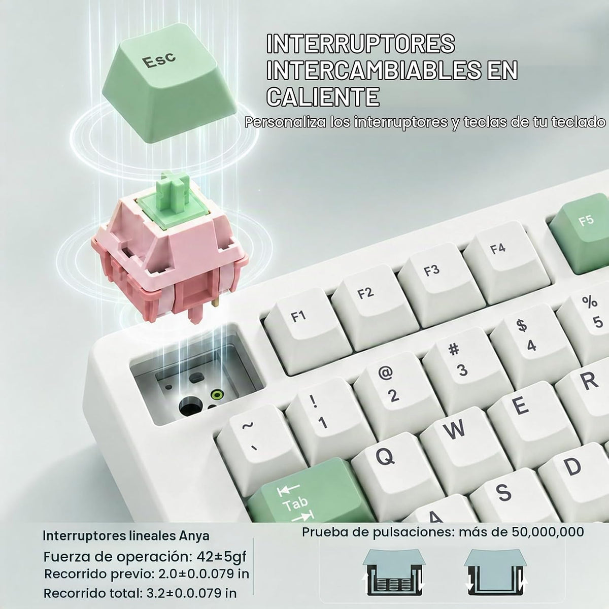 VGN Teclado inalámbrico 95% S99, teclado para juegos de tres modos...