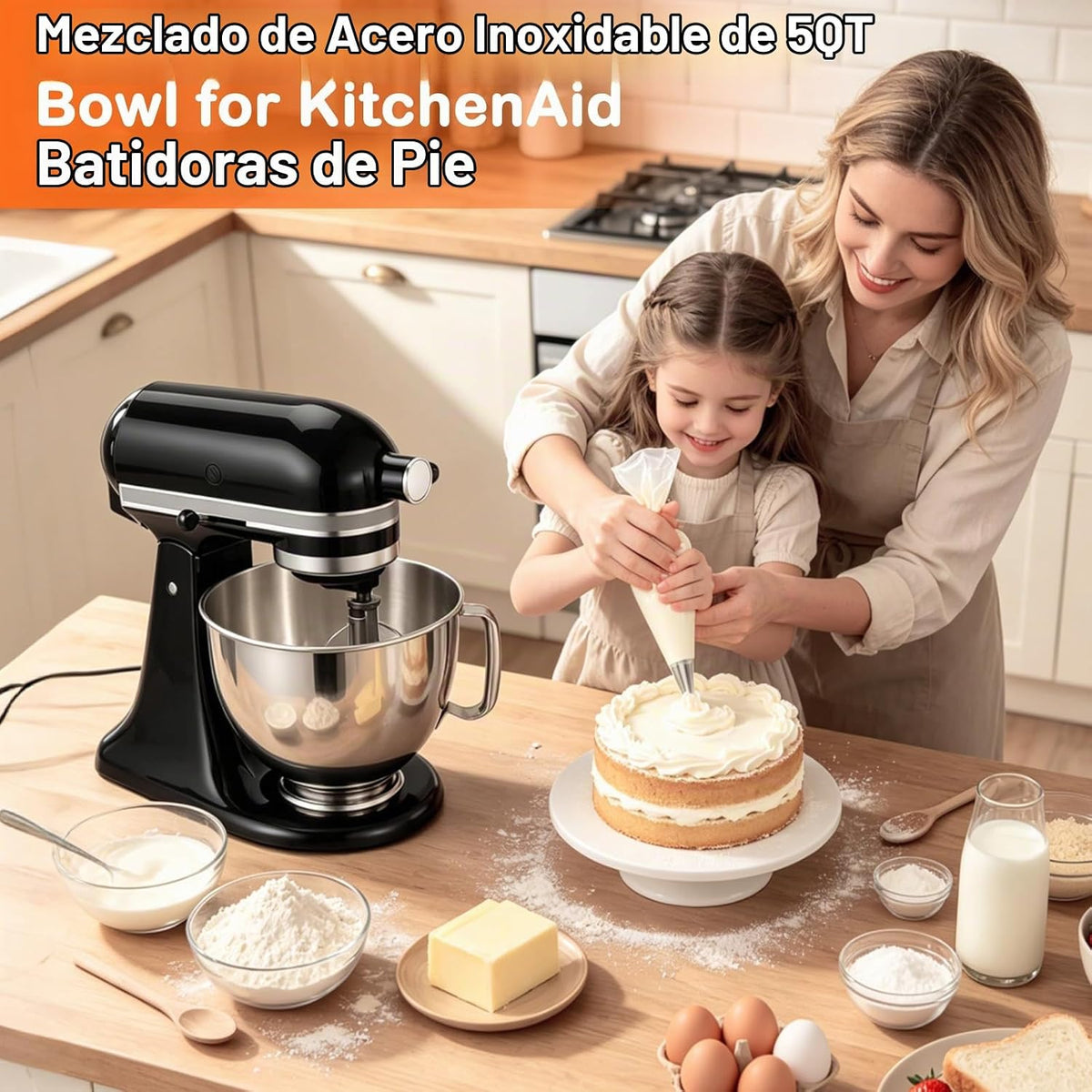 FOKIEE Cuenco de acero inoxidable 5QT para mezclador de soporte de...
