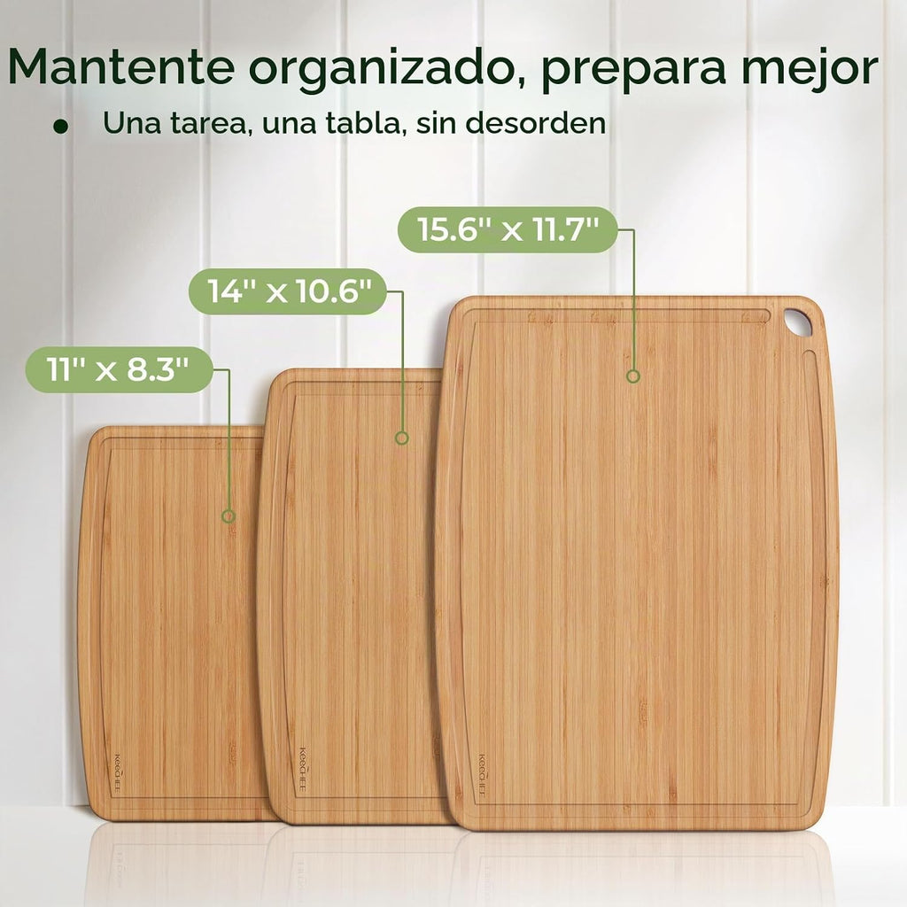 Keechee Tablas de cortar de bambú aptas para lavavajillas, tabla de...
