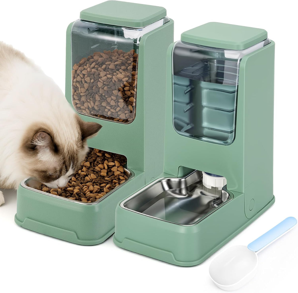 Paquete de 2 alimentadores automáticos para gatos, dispensador de a...
