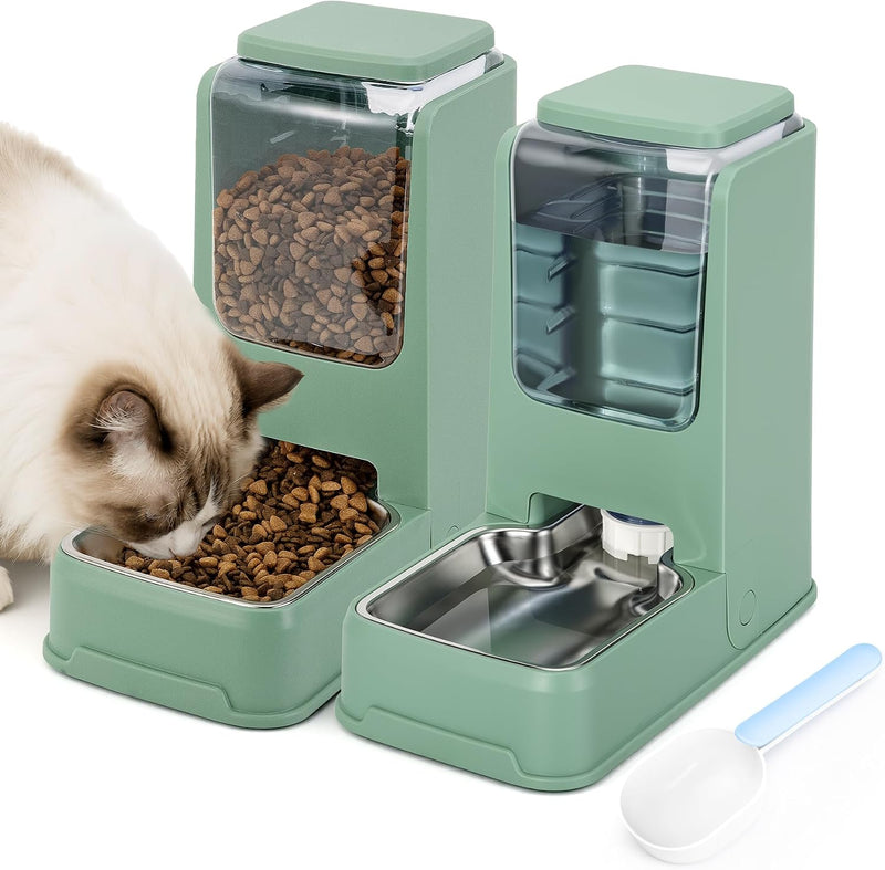 Paquete de 2 alimentadores automáticos para gatos, dispensador de a...
