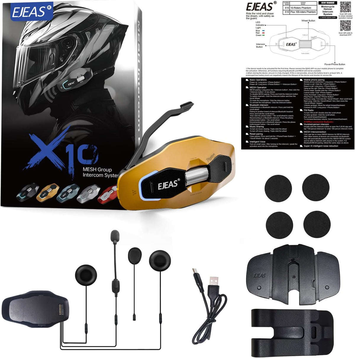 iSunergy X10 - Auriculares Bluetooth para casco de motocicleta, int...