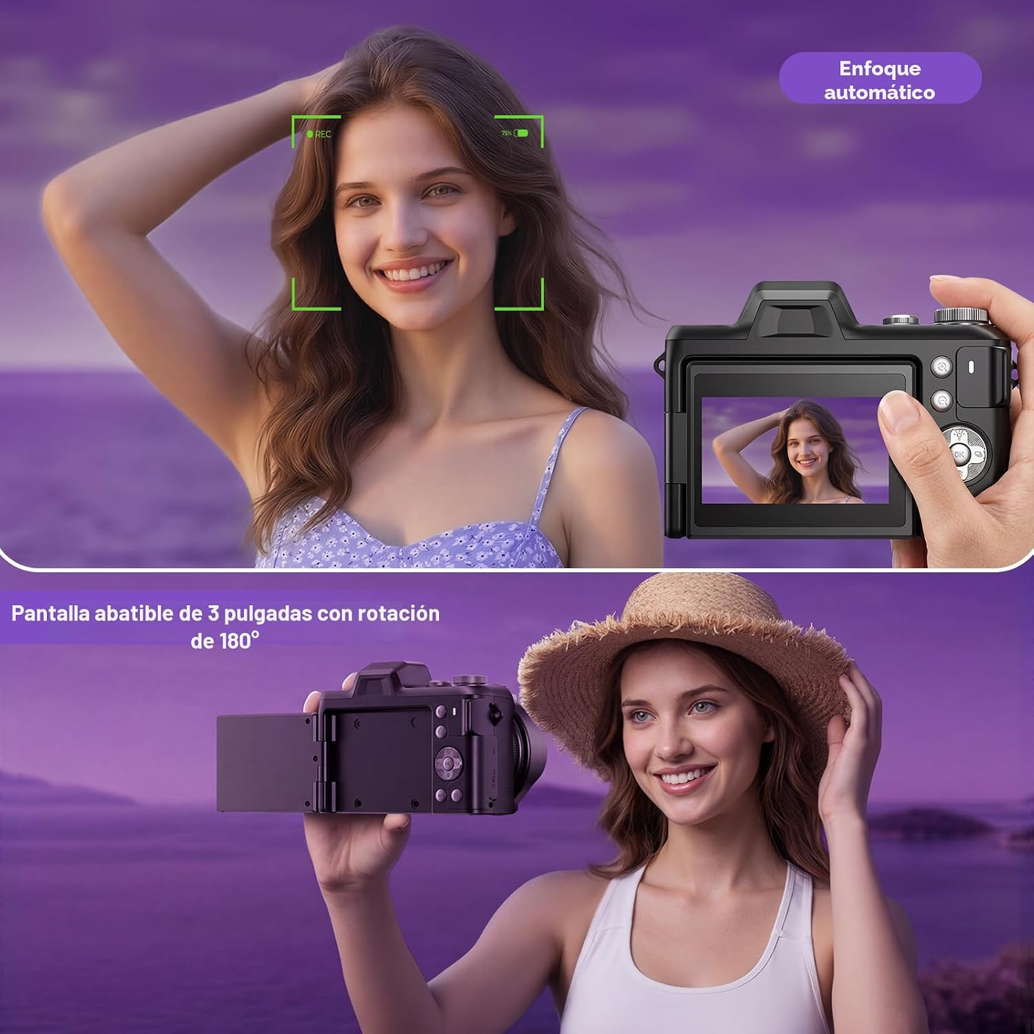 Cámara digital 4K para fotografía, cámara de vlogging de enfoque au...