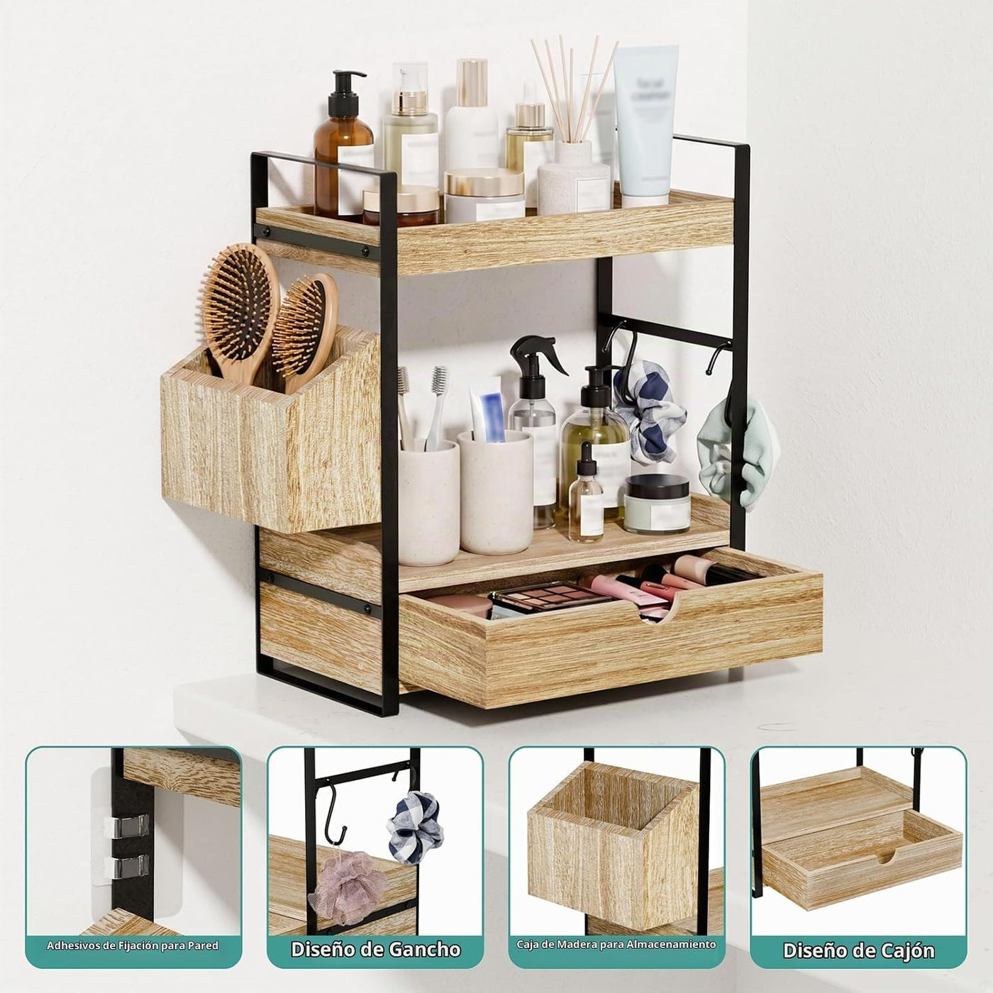 Kottwca Organizador de encimera de baño con cajón, organizador de e...