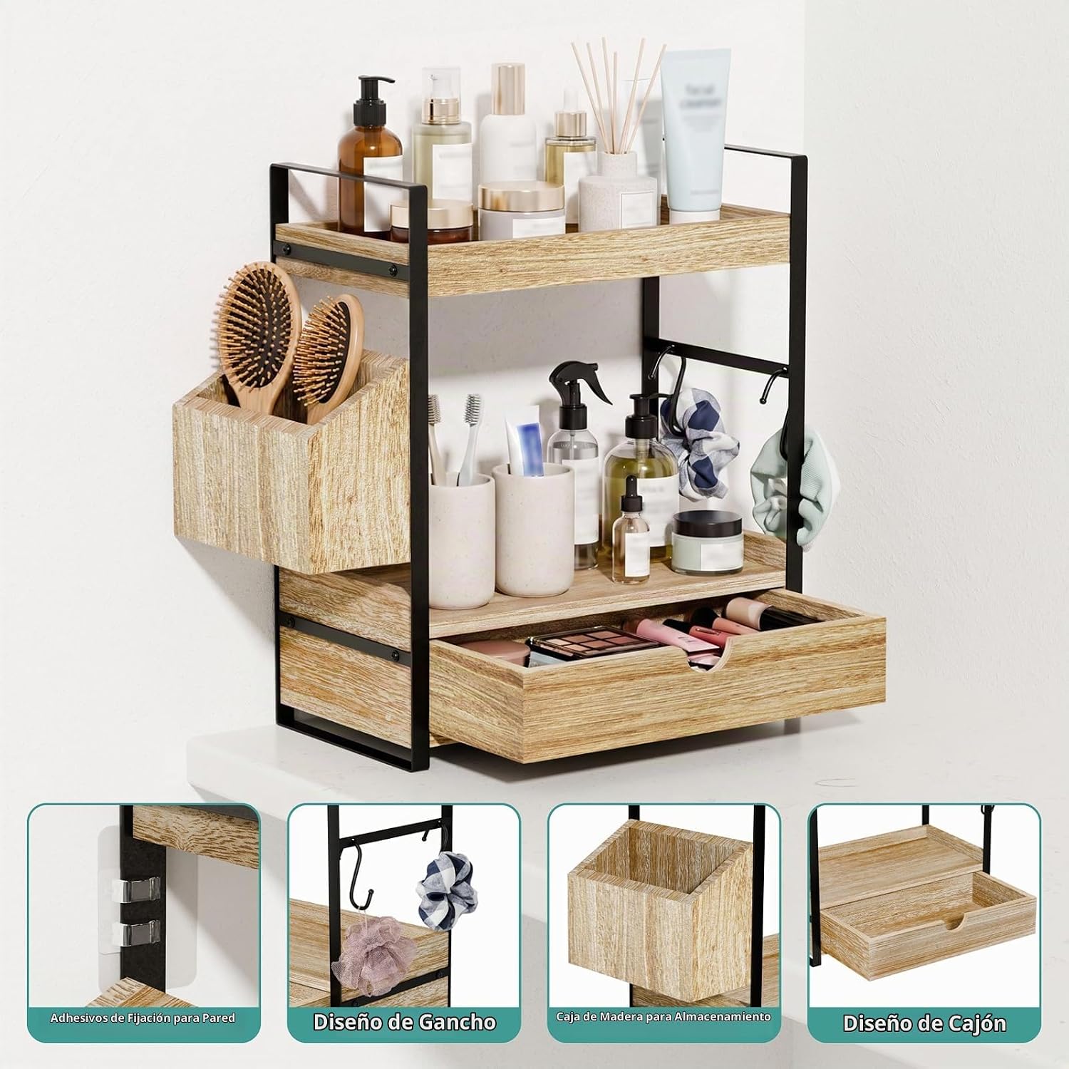 Kottwca Organizador de encimera de baño con cajón, organizador de e...