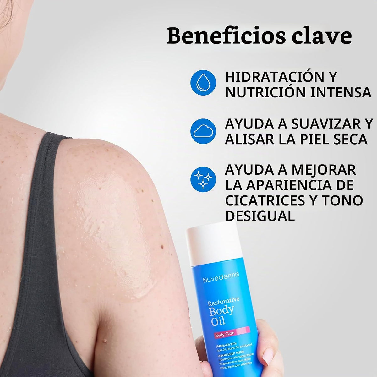 NUVADERMIS Aceite corporal restaurador para cicatrices, estrías y p...