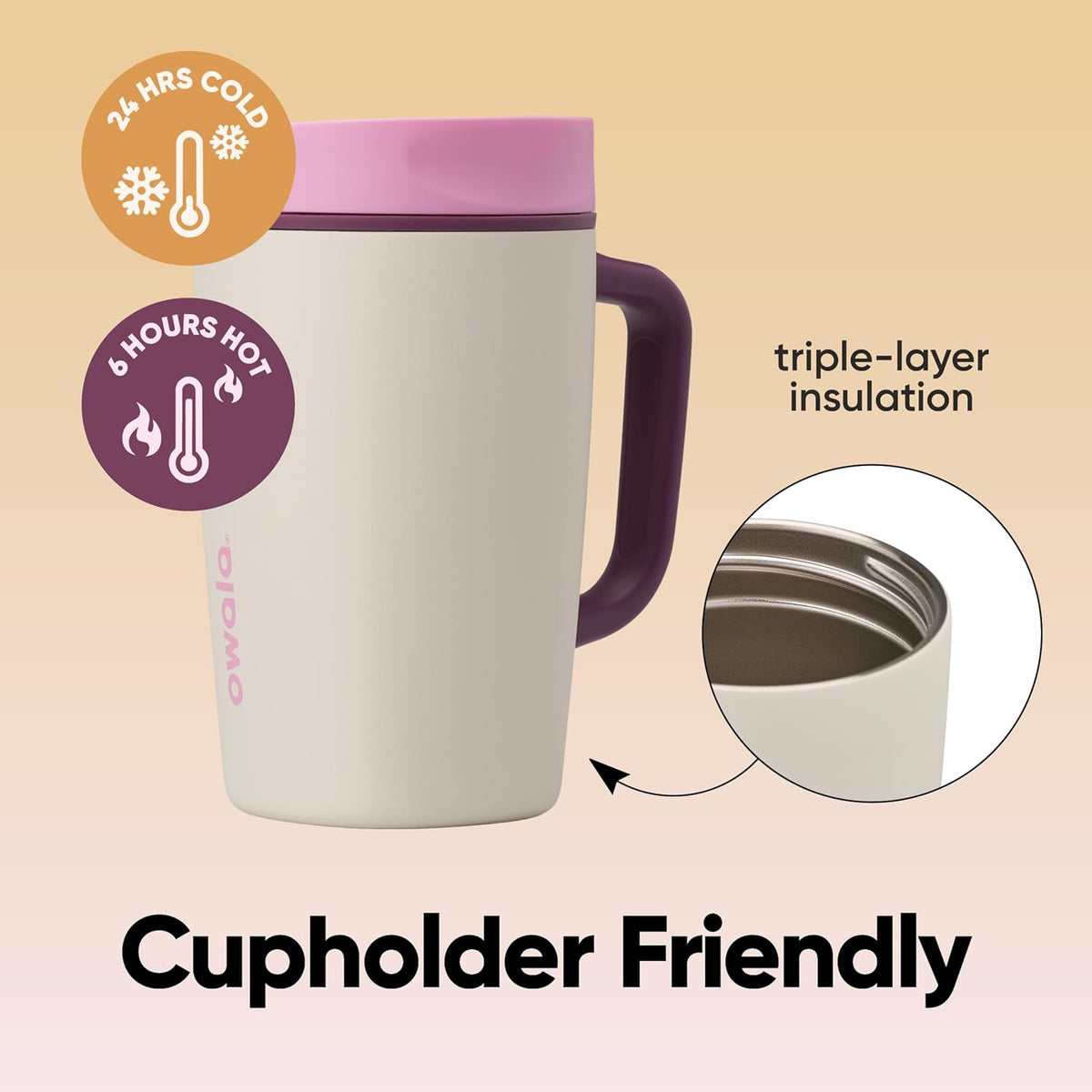 Owala SmoothSip Slider - Taza de viaje aislada de acero inoxidable...