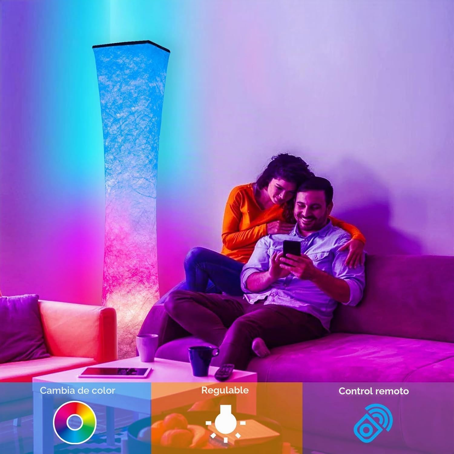 2 lámparas de pie, lámpara de esquina LED RGB inteligente de 61 pul...