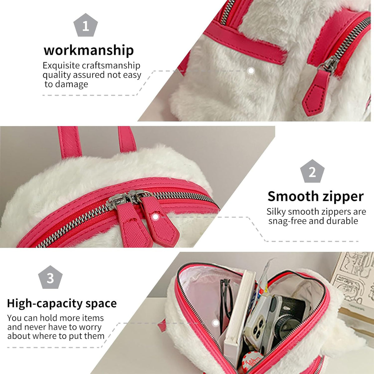 Bonita mochila de felpa, mini bolsa de hombro con doble correa de d...