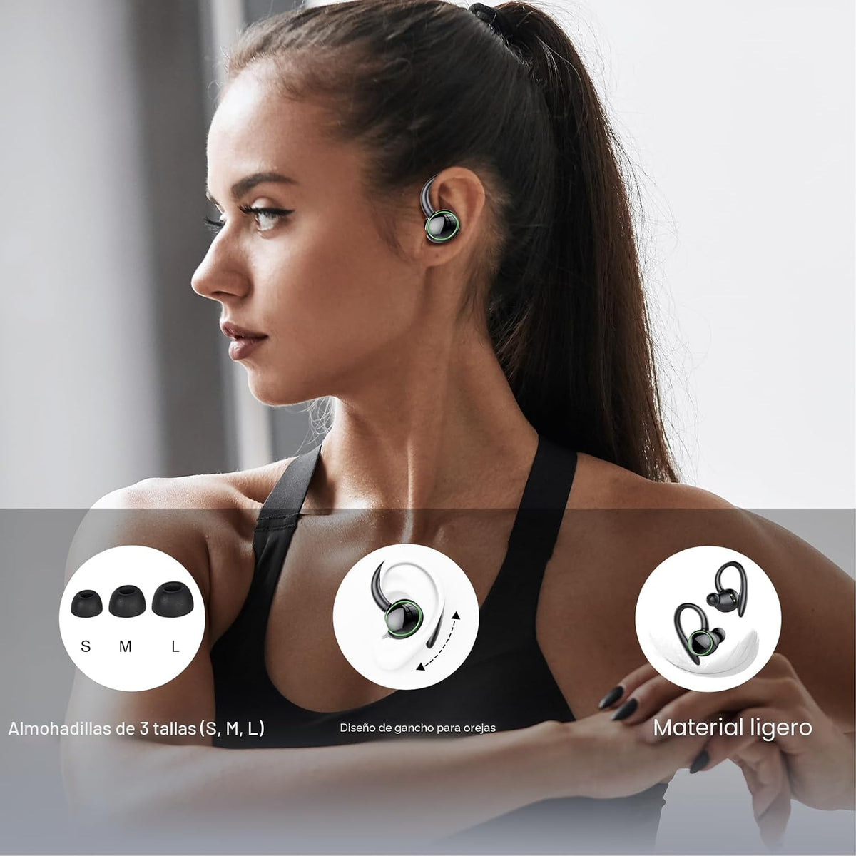 Auriculares inalámbricos, Bluetooth 5.4 Auriculares deportivos sobr...
