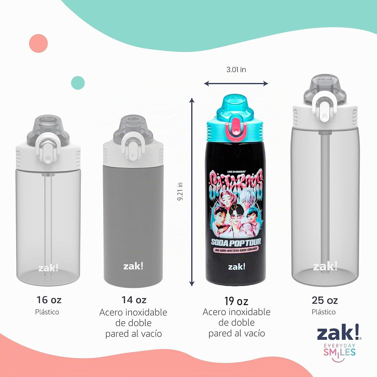 Zak Designs KPop Demon Hunters Sage - Botella de agua para niños co...