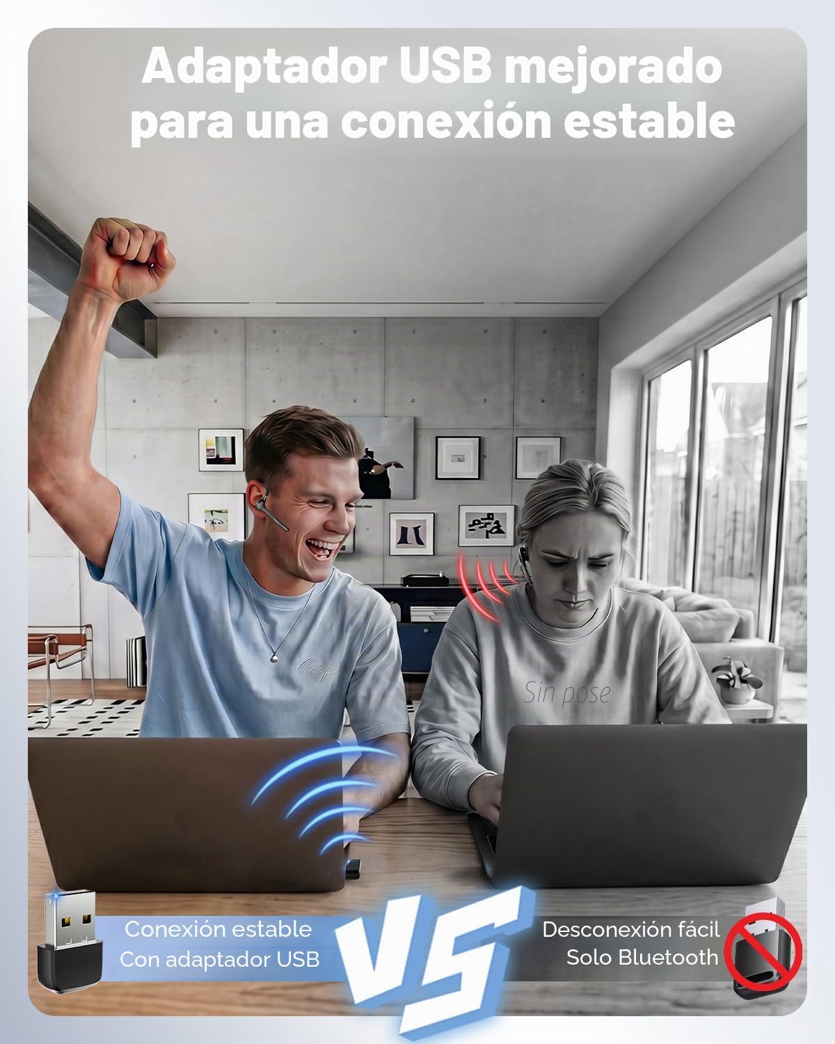Ngsod Auricular Bluetooth V5.4, auricular inalámbrico USB Dongle co...