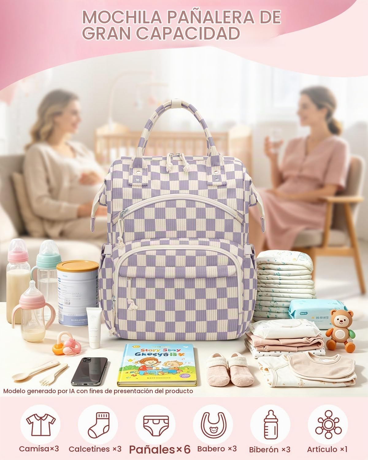 Pritent Mochila para pañales de gran capacidad para mamá, bolsa de...