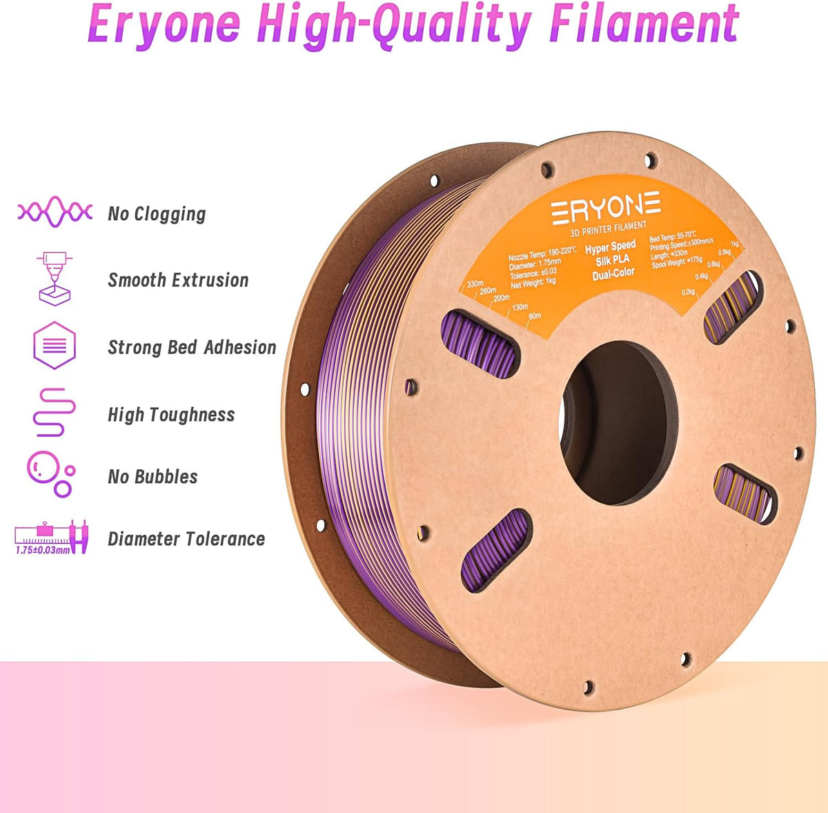 ERYONE HS Seda de Doble Color Filamento PLA para Impresora 3D 1.75m...