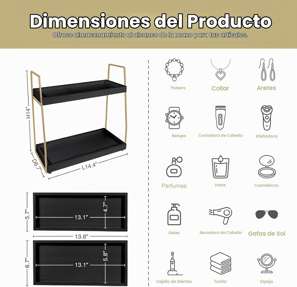 Forbena Organizador de Encimera de Baño Negro y Dorado, Organizador...