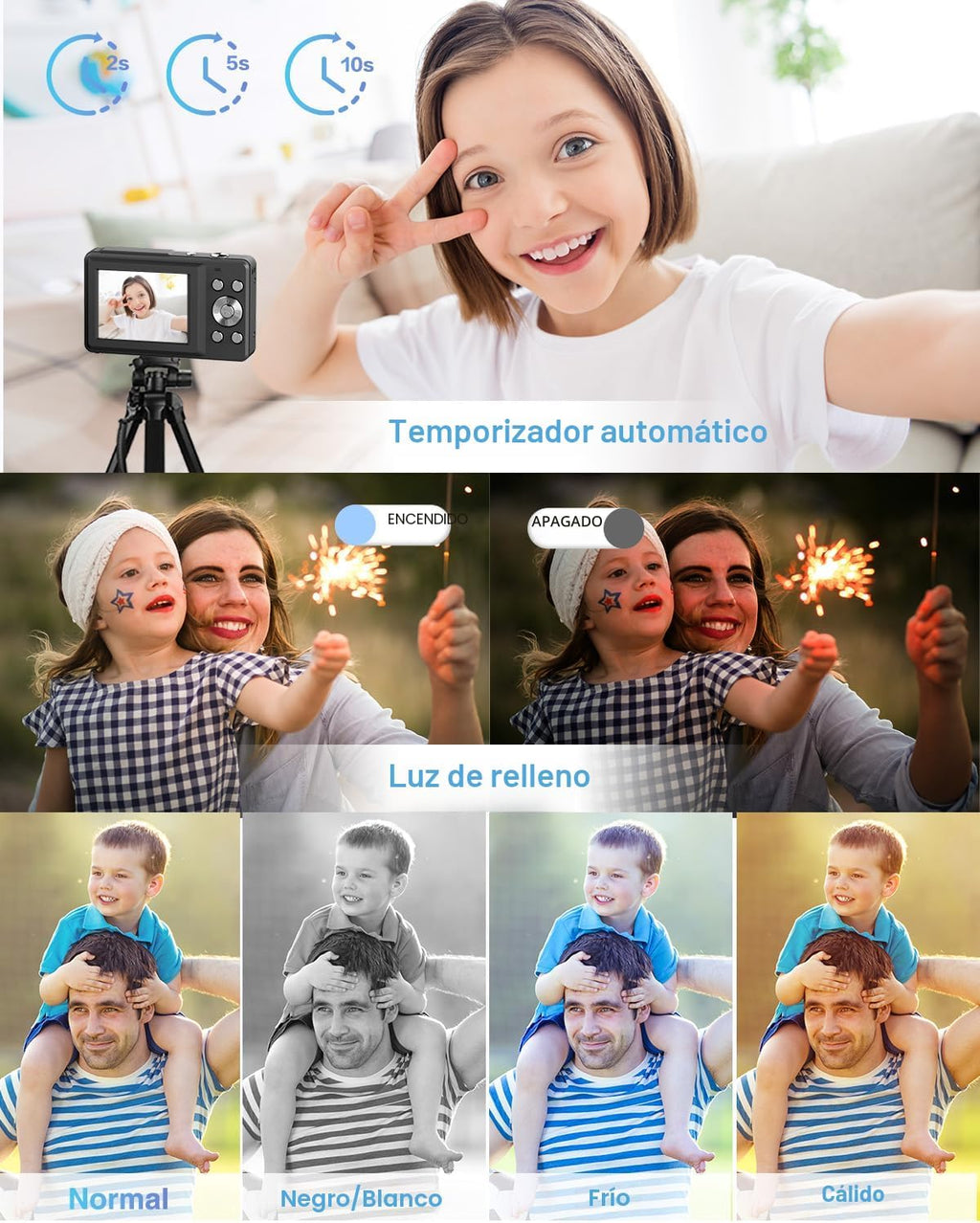 Cámara digital, FHD 1080P apuntar y disparar cámara para niños adol...