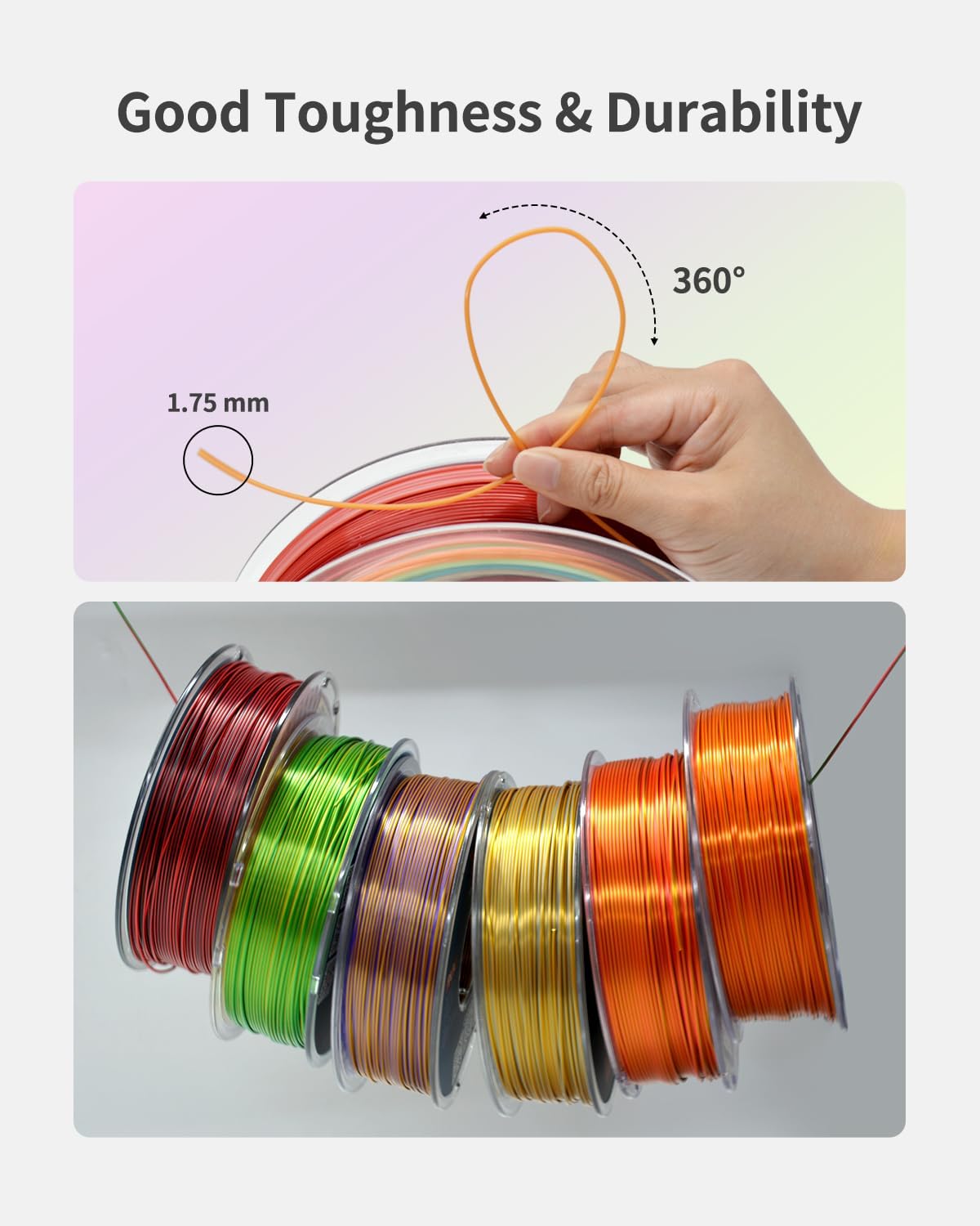 XZN Filamento PLA 1.75mm, filamento multicolor para impresora 3D de...