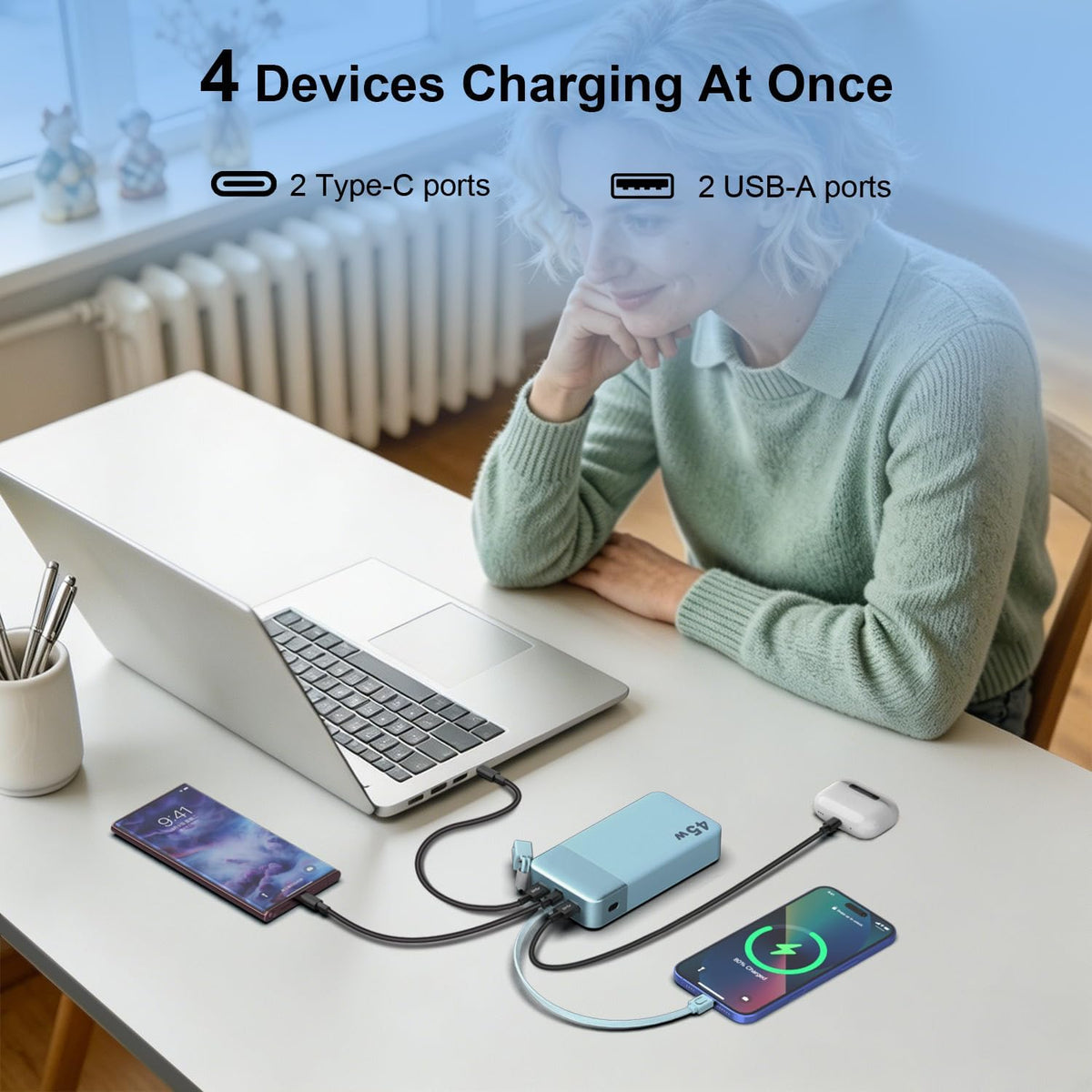 NOBIS Cargador portátil de 20000 mAh, batería de 45 W, carga rápida...