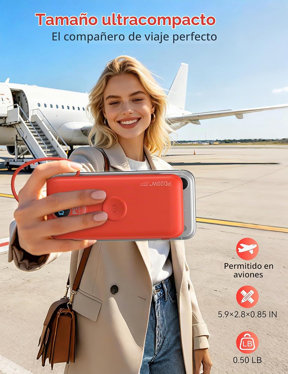 Cargador portátil Power Bank 10000mAh PD20W con cables incorporados...