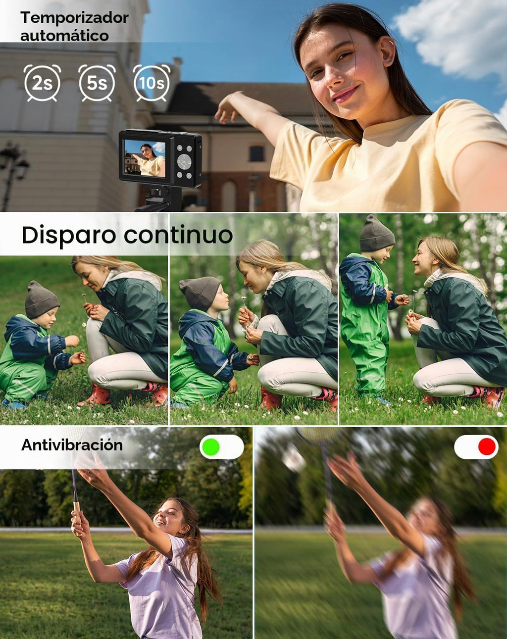 Cámara digital para niños, FHD 1080P 44MP Cámara digital de punto y...