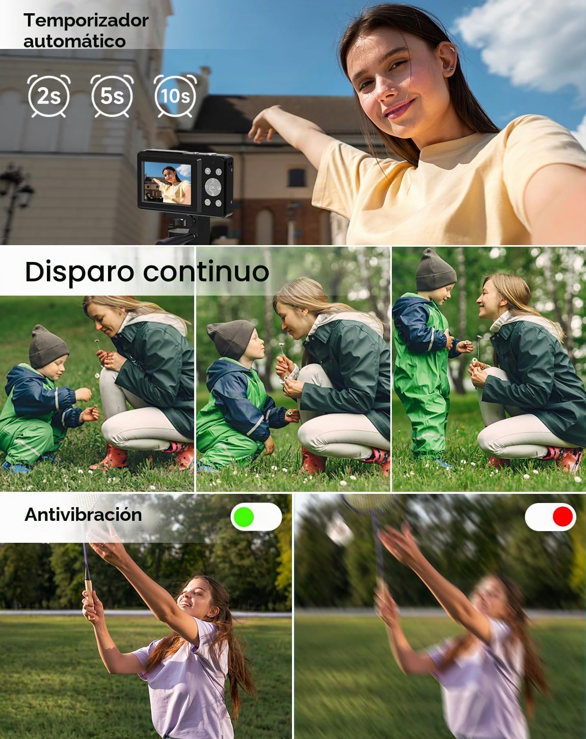 Cámara digital para niños, FHD 1080P 44MP Cámara digital de punto y...
