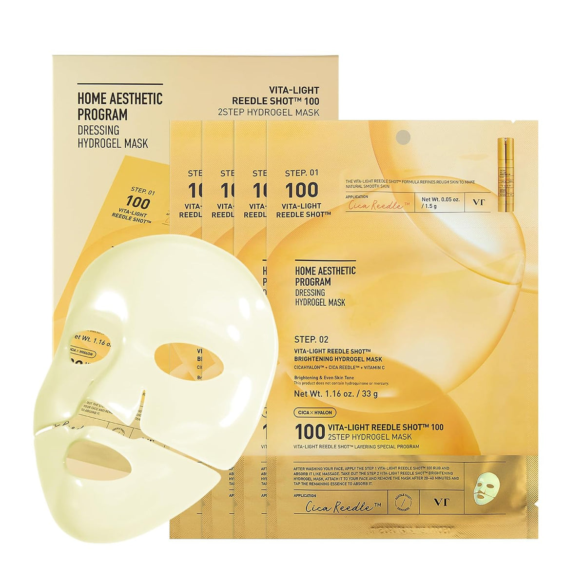 VT COSMETICS Vita-Light Reedle Shot 100 Máscara de hidrogel de 2 pa...
