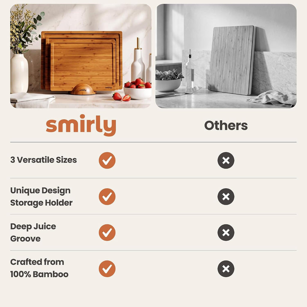 SMIRLY Tabla de cortar de madera para cocina, juego de tablas de co...