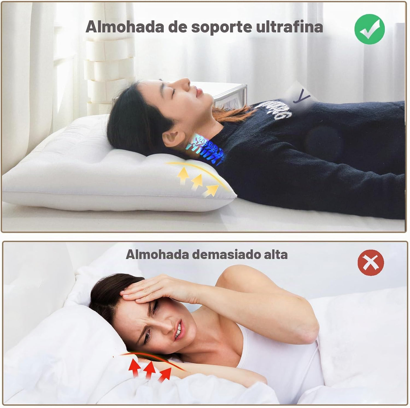 Suhedy Paquete de 2 almohadas delgadas para dormir boca abajo y esp...