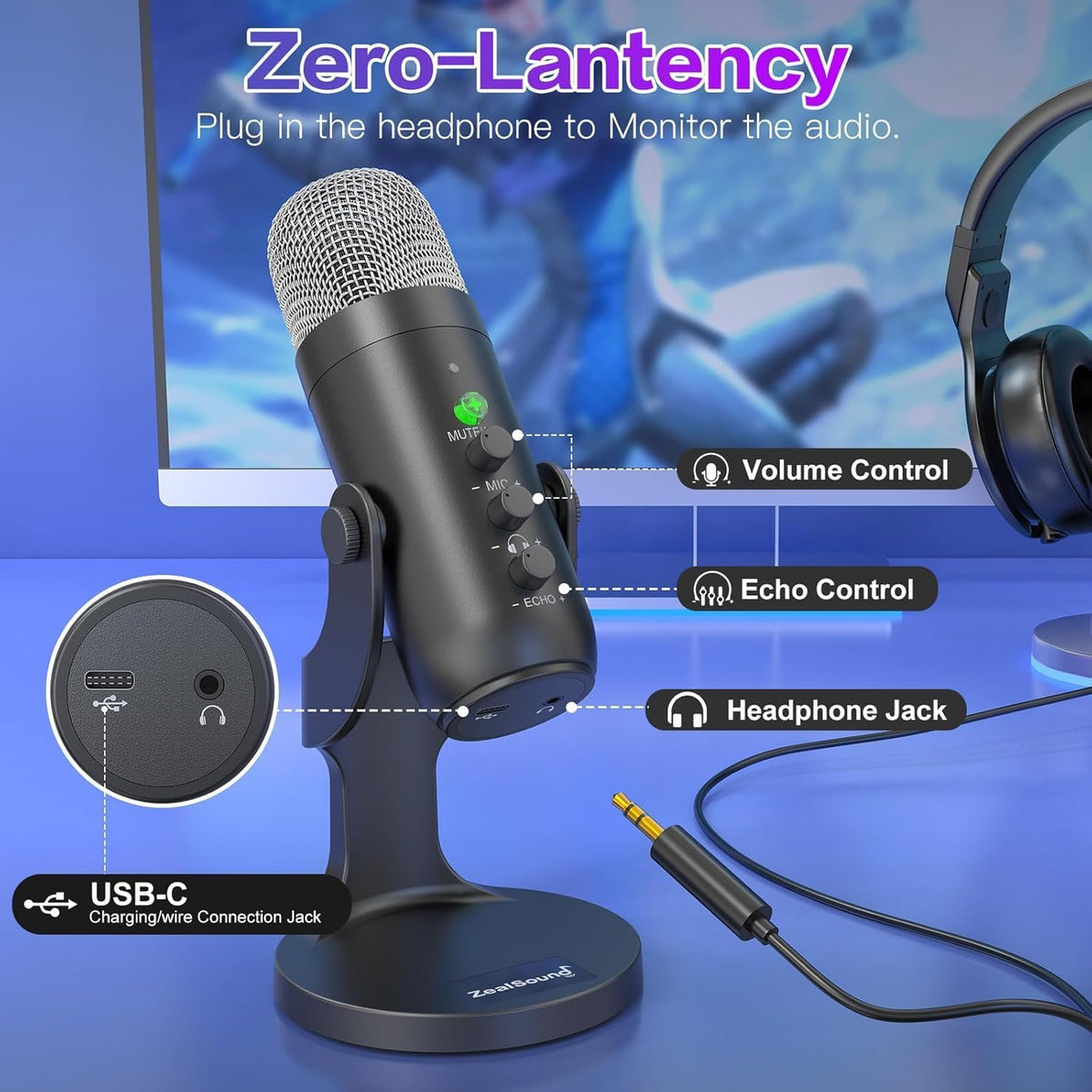 Micrófono inalámbrico ZealSound para PC, iPhone, iPad y Android, mi...