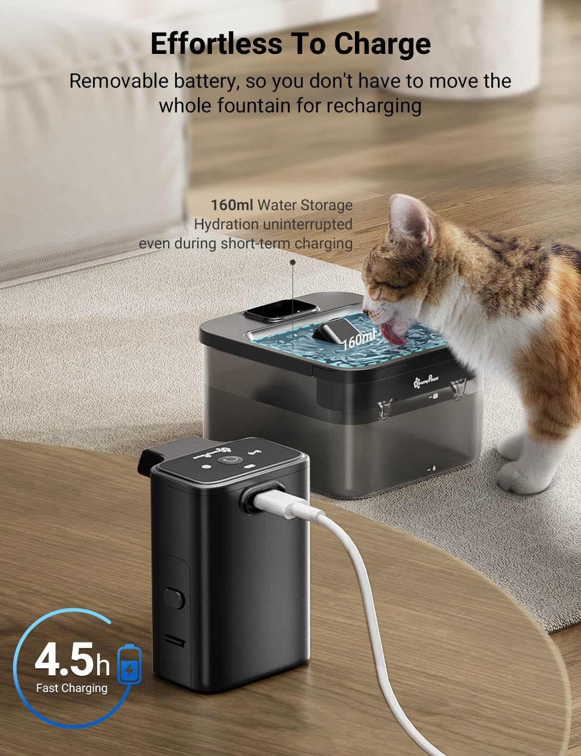 Fuente de agua para gatos DownyPaws Inalámbrica, 84oz\/2.5L Fursink...