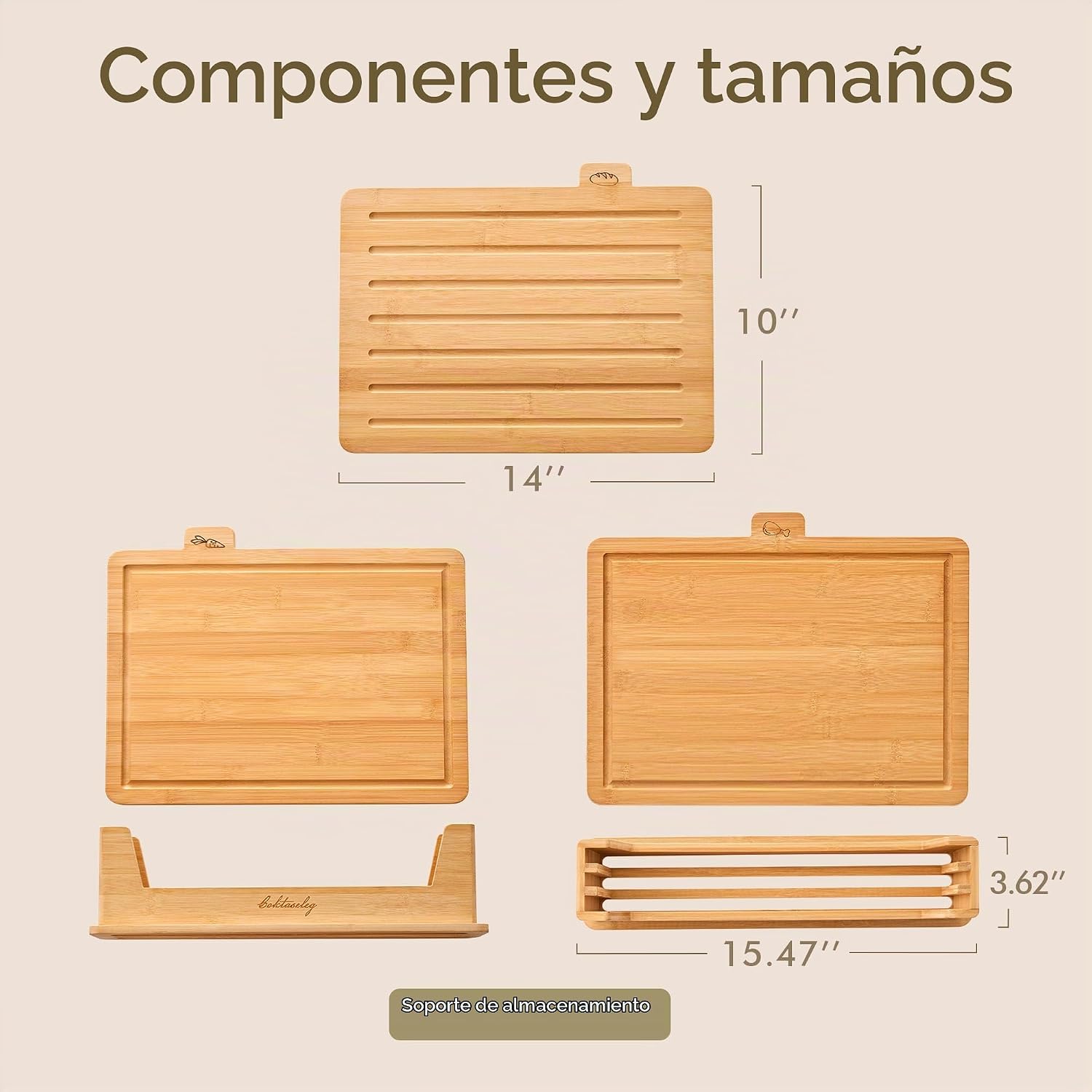 Coktaseleg Juego de 3 tablas de cortar de bambú para cocina, grande...