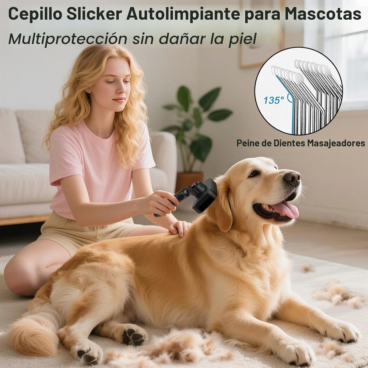 2 PCS Cepillo Slicker Autolimpiante y Peine para Perros - Herramien...