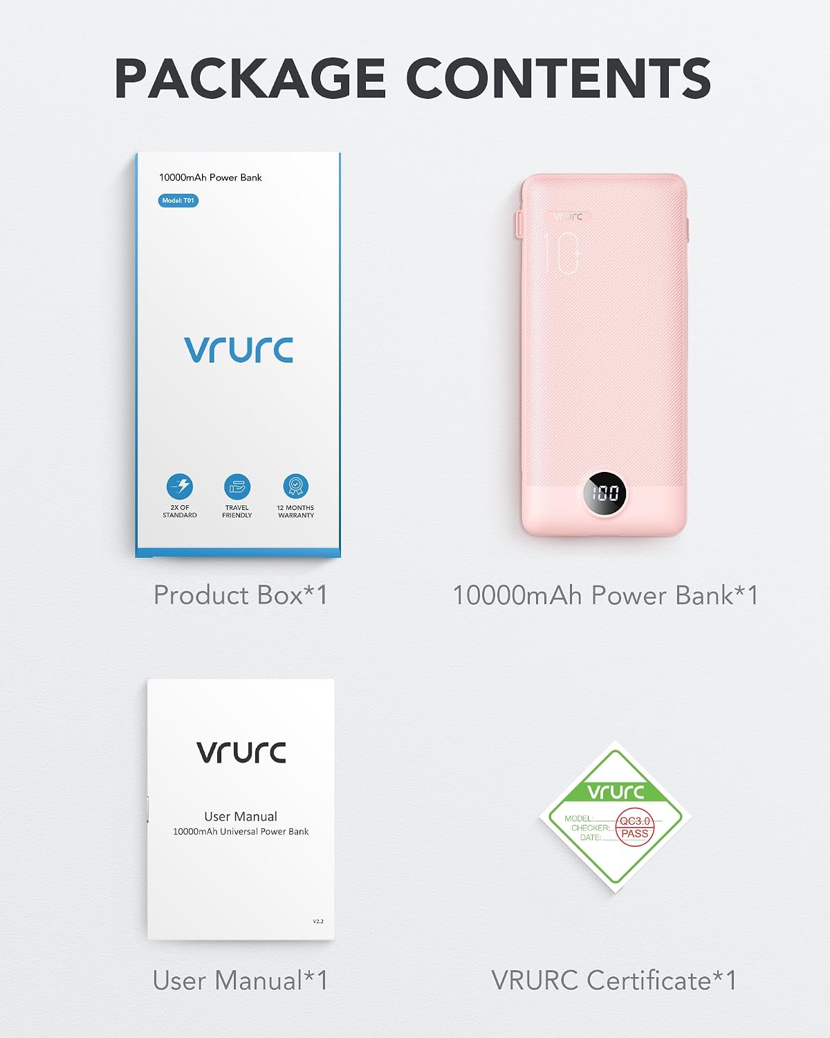 VRURC Cargador portátil, cables integrados en el banco de energía y...