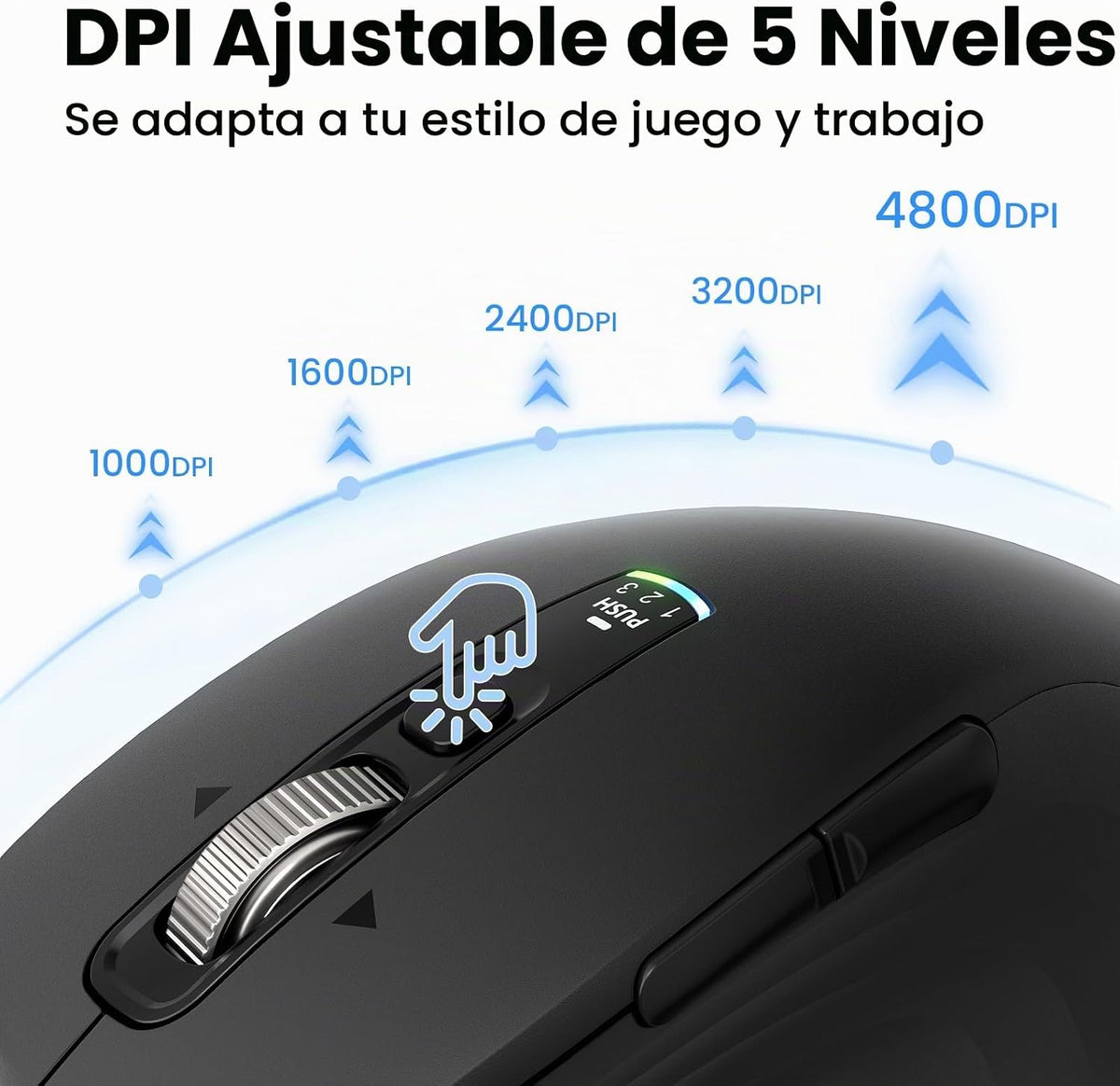 Ratón Bluetooth inalámbrico, mouse ergonómico multidispositivo con...