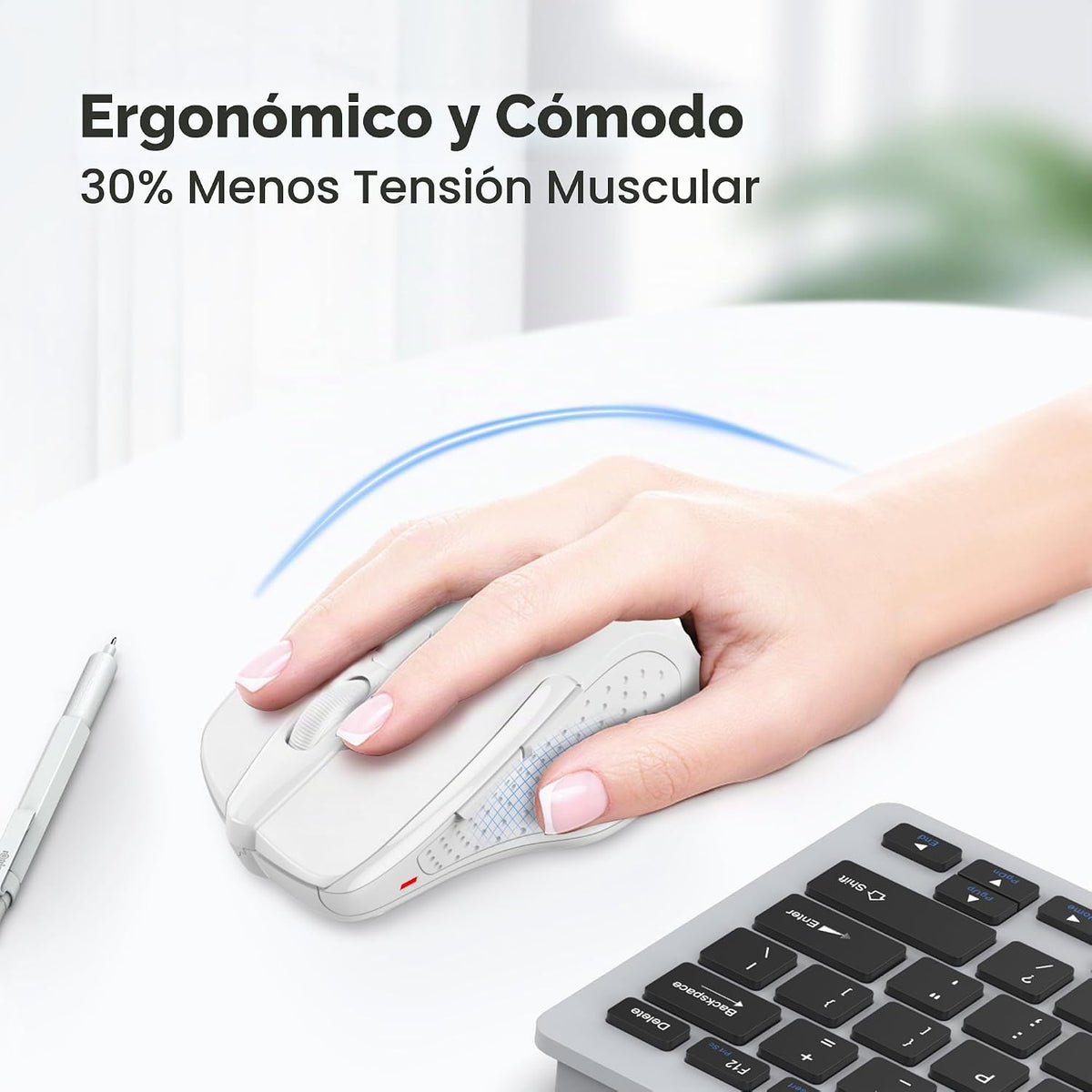 TECKNET - Mouse inalámbrico y ergonómico de 24 GHz, mouse óptico pa...