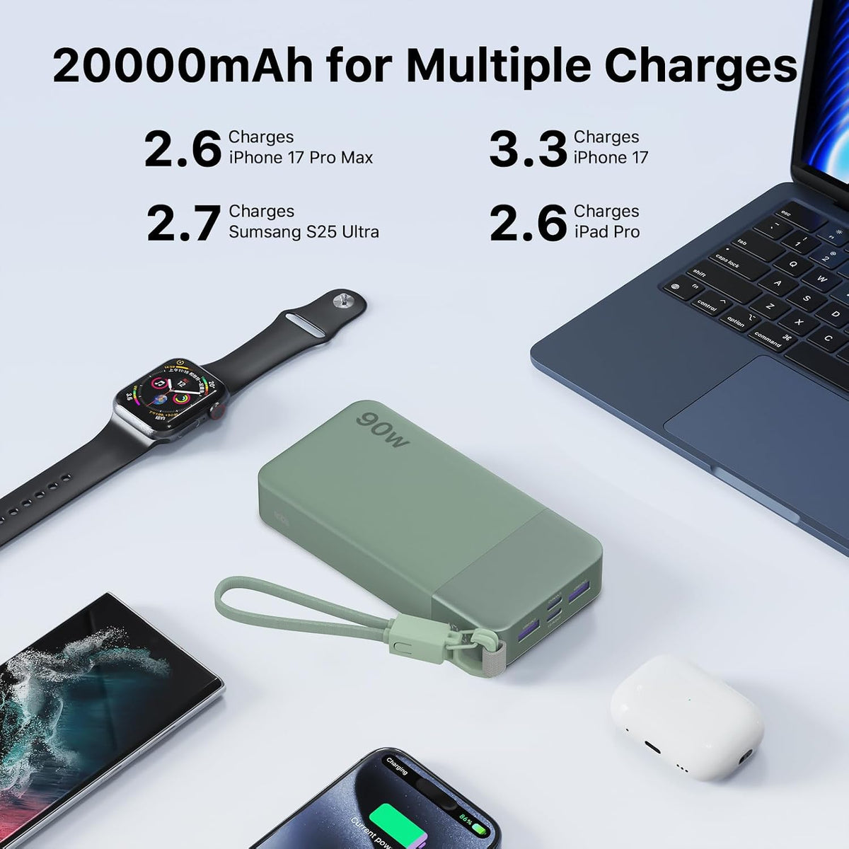 Cargador portátil NOBIS 20000mAh 90W Power Bank con cable desmontab...