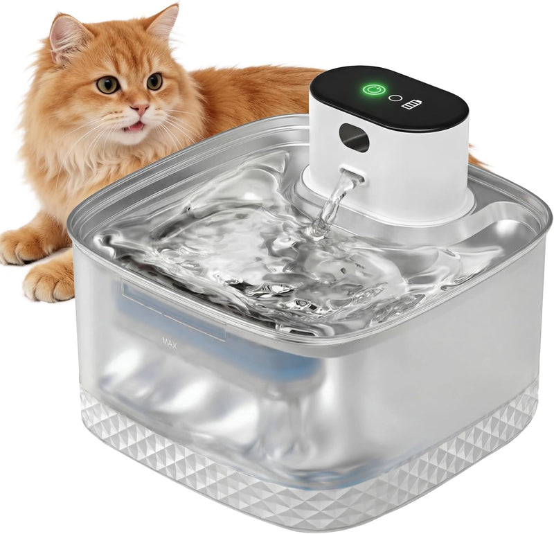 Petinstinct Fuente de agua inalámbrica para gatos con bandeja de ac...