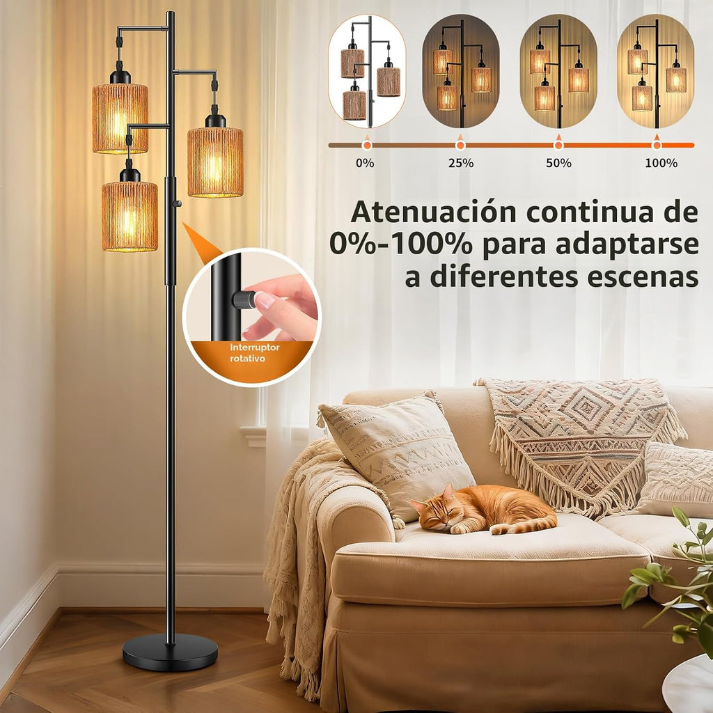 Hotsonic Lámpara de pie de árbol de ratán boho de 72 pulgadas, lámp...
