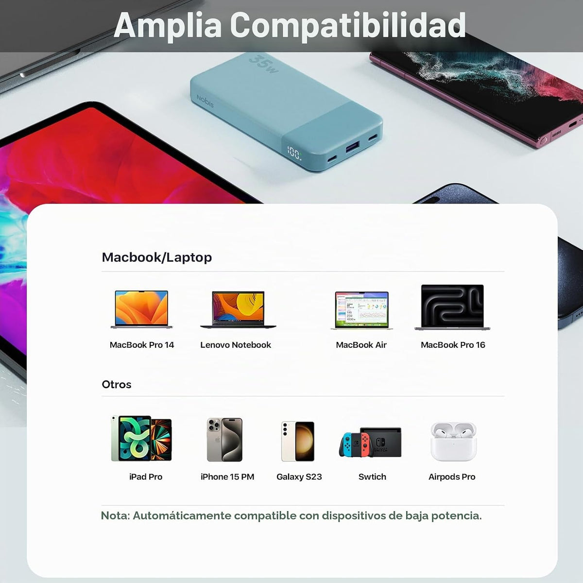 NOBIS Cargador portátil, 45W 20000mAh Power Bank y 35W 10000mAh Pow...
